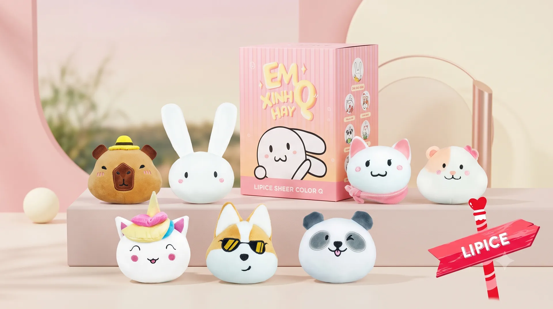 LipIce Sheer Color Q collectible blindbox plush lineup produced by Takara for Rohto