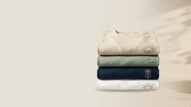 Stack of premium blank apparel in curated earthy tones