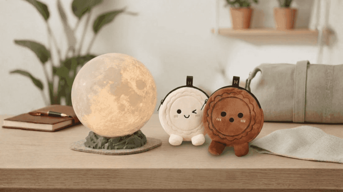 Mittherbst-Geschenkset für Keppel Land: Mondlampe und Plüschbeutel in Mondkuchenform
