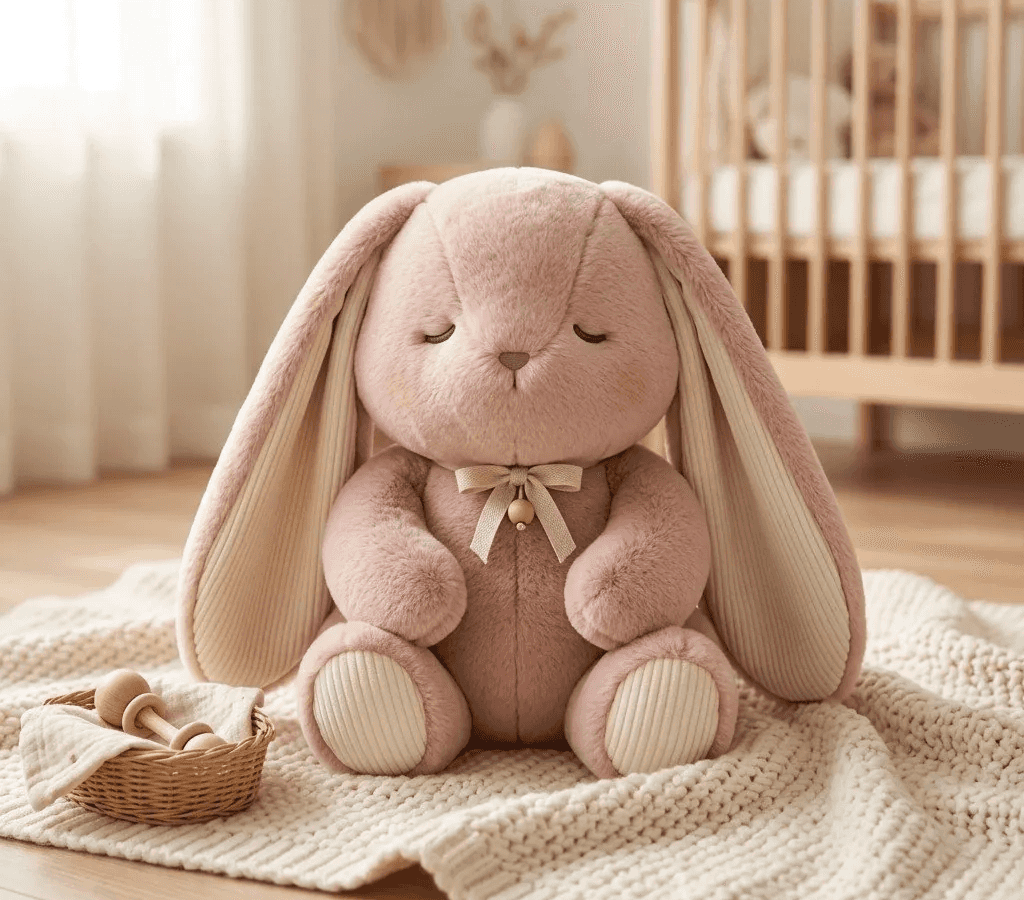 Thú bông thỏ pastel tai rủ, mẫu quà tặng doanh nghiệp phong cách Jellycat do Takara thiết kế