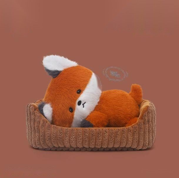 Thú bông cáo cam nằm trong nệm vải nhung gân, 18cm