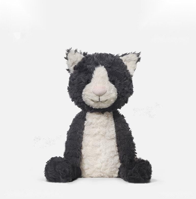 Ankara tuxedo kitten plush toy with soft plush fur, 28cm
