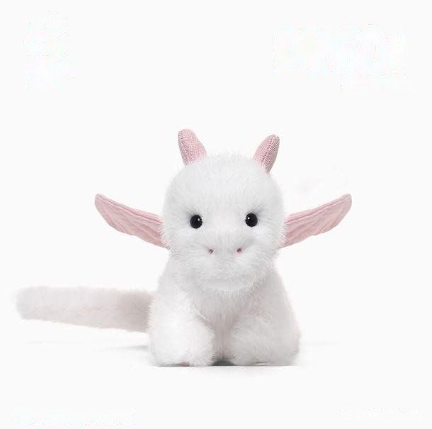 White dragon velociraptor cub plush toy with pink wings, 47.5cm