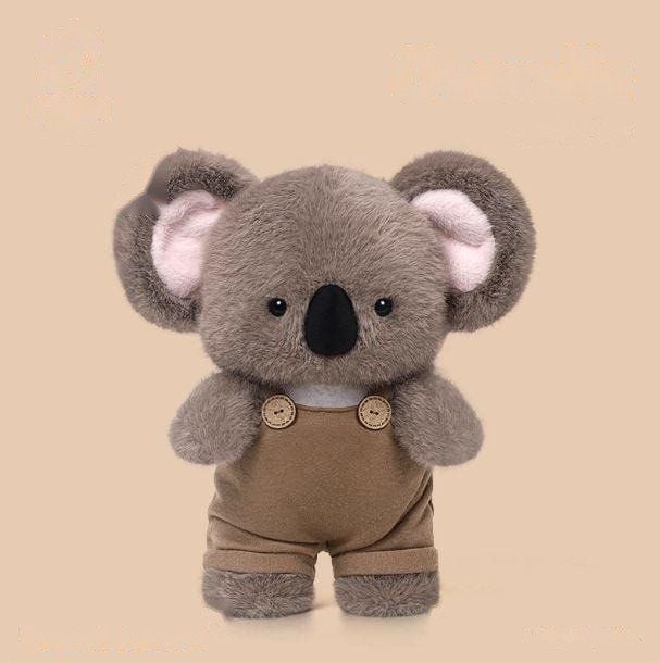 Koala plush toy in corduroy overalls with wooden buttons, 31cm