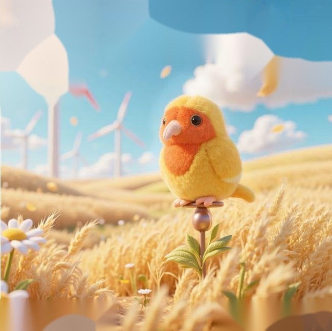 Yellow Peach Parrot - thú bông OEM 14cm, sản xuất bởi Takara